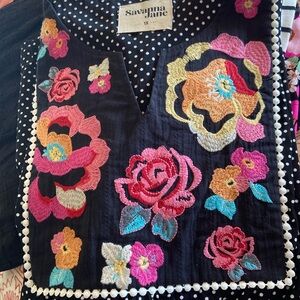 Savanna Jane embroidered shirt, black with white polka dots - size 1X